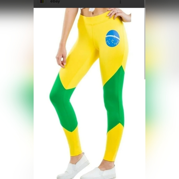 NWT Women's Tipsy Elves Size XL Brazil Leggings Yellow Green Blue - Picture 1 of 7